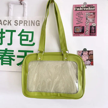 Qfdian Japanese Preppy All Match Shoulder Bag Girls Transparent Patchwork Handbags Women Y2k Aesthetic Simple Cute Crossbody Ita Bags
